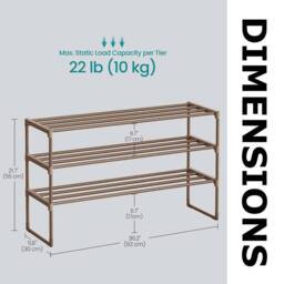 Pirlo Plush 3 Tier Metal Shoe Rack With Open Shelves Walnut - thumbnail 7