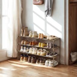 Pirlo Plush 3 Tier Metal Shoe Rack With Open Shelves Walnut - thumbnail 2