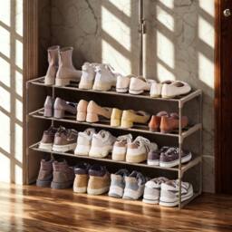 Pirlo Plush 3 Tier Metal Shoe Rack With Open Shelves Walnut - thumbnail 4