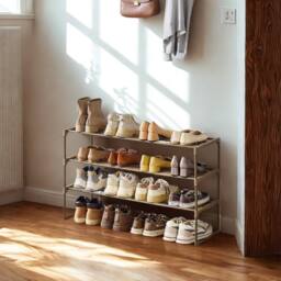 Pirlo Plush 3 Tier Metal Shoe Rack With Open Shelves Walnut - thumbnail 1