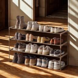 Pirlo Plush 3 Tier Metal Shoe Rack With Open Shelves Walnut - thumbnail 3