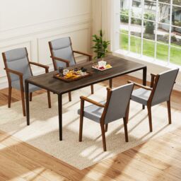 Costway Modern Dining Chairs Set of 2 Upholstered Wooden Accent Chairs in Grey - thumbnail 3