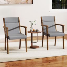 Costway Modern Dining Chairs Set of 2 Upholstered Wooden Accent Chairs in Grey - thumbnail 4