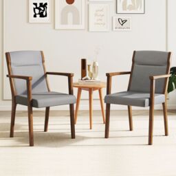 Costway Modern Dining Chairs Set of 2 Upholstered Wooden Accent Chairs in Grey - thumbnail 9