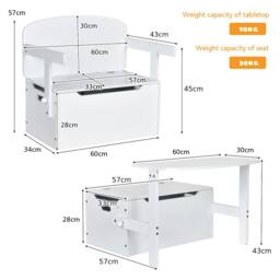 Costway Kids Convertible Activity Bench Table 3-in-1 Desk & Chair Set in White - thumbnail 2