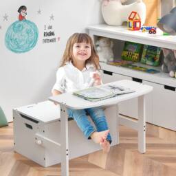 Costway Kids Convertible Activity Bench Table 3-in-1 Desk & Chair Set in White - thumbnail 5