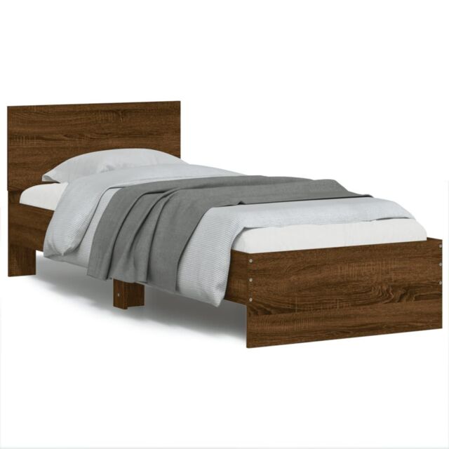 Berkfield Home Bed Frame without Mattress with Headboard Brown Oak 90x200 cm - image 1