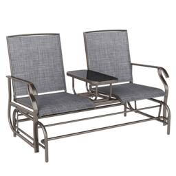 Wyld Haus Mukatti Metal 2 Seater Garden Glider Bench with Glass Top Centre Table in Brown - thumbnail 2