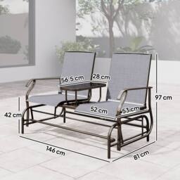 Wyld Haus Mukatti Metal 2 Seater Garden Glider Bench with Glass Top Centre Table in Brown - thumbnail 4
