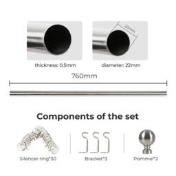 VOGREX Extendable Satin Nickel Steel Curtain Rod Set in Silver - thumbnail 6