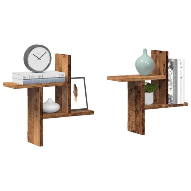 Berkfield Home Wall Shelves 2 pcs Old Wood 38x12x38 cm Engineered Wood in Brown - Size: 38 x 12 x 38 cm - image 1