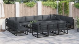 Berkfield Home Garden Sofa Set 13 pcs Black 423 x 211.5 x 71 cm Aluminium - thumbnail 6