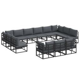 Berkfield Home Garden Sofa Set 13 pcs Black 423 x 211.5 x 71 cm Aluminium - thumbnail 2