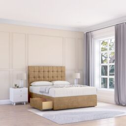 "Sloomy Alabama Dumfries Bed Set With 4 Drawers, Mattress & 26"" Headboard in Light Beige - Size: Super King" - thumbnail 1