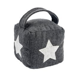 Nicola Spring Herringbone Fabric Door Stop - Star Indoor Weighted Doorstopper in Grey