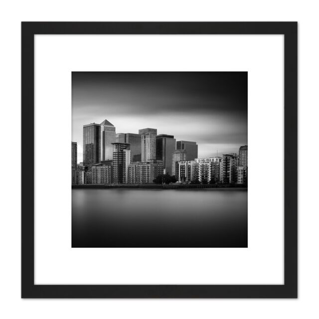 Artery8 Warby City Skyline Canary Wharf London Photo 8X8 Inch Square Wooden Framed Wall Art Print Picture with Mount in Black - image 1