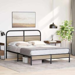 Berkfield Home Bed Frame Without Mattress 140x200 cm Smoked Oak Engineered Wood in Brown - thumbnail 4