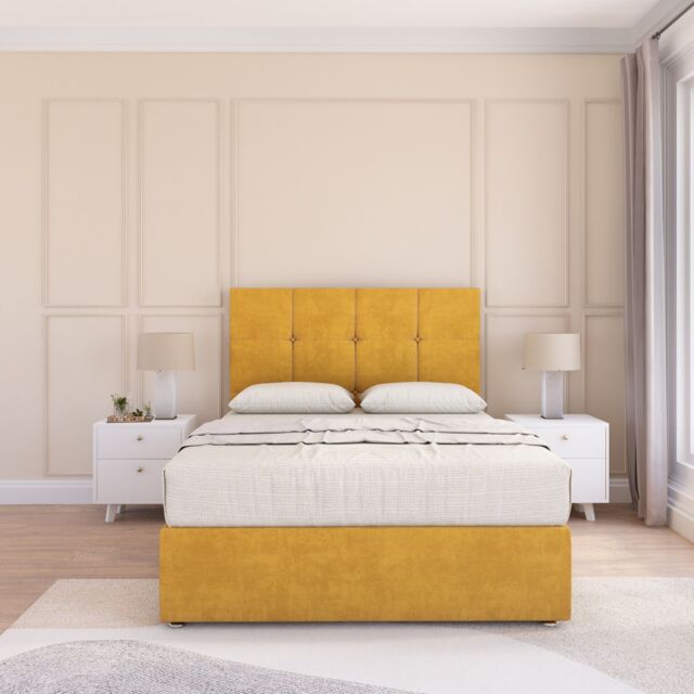"Sloomy Jasmine Plush Bed Set With No Drawers Mattress & 26"" Headboard in Gold - Size: Super King" - image 1
