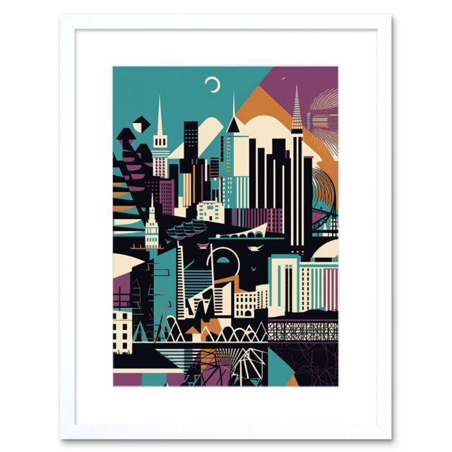"Artery8 Wall Art Print Dundee City Modern Abstract Geometric Cityscape Artwork Framed 9X7 Inch in White - Size: W7"" x H9""" - image 1