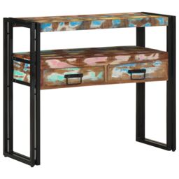Berkfield Home End Tables Multicolour 90x33x75 cm Solid Reclaimed Wood&Metal in Brown - Size: 90 x 33 x 75 cm - thumbnail 2