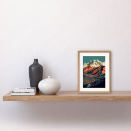 "Artery8 Wall Art Print Modern City Surrounded by Tall Mountains Landscape Artwork Framed 9X7 Inch in Beige - Size: W7"" x H9""" - thumbnail 2