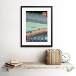 "Artery8 Utagawa Hiroshige Shower Shin Ohashi Bridge Artwork Framed Art Print in Blue - Size: W12"" x H16""" - thumbnail 2