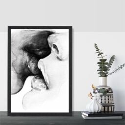 ARTZE Kissing Couple Abstract Pencil Sketch Framed Print SIZE: A4 with Black Frame - thumbnail 2