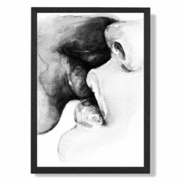 ARTZE Kissing Couple Abstract Pencil Sketch Framed Print SIZE: A4 with Black Frame - thumbnail 1