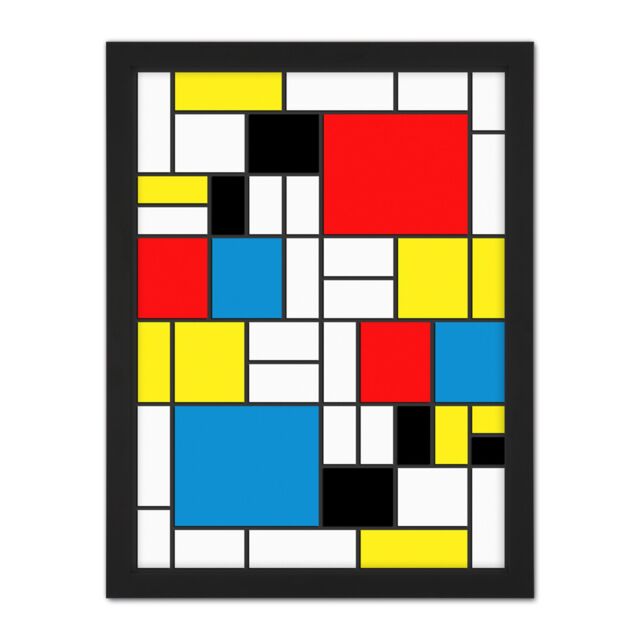 "Artery8 Wall Art Print Piet Mondrian Abstract Cubes Squares Large Framed Wall Décor Art in White - Size: W18"" x H24""" - image 1