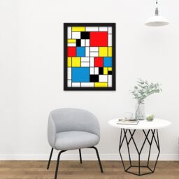 "Artery8 Wall Art Print Piet Mondrian Abstract Cubes Squares Large Framed Wall Décor Art in White - Size: W18"" x H24""" - thumbnail 2