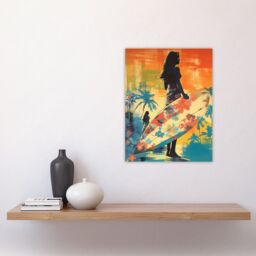 "Artery8 Wall Art Print Hawaiian Surf Retro Palm Tree Floral In Blue & Orange Vibrant Bold Bright Colourful Painting Poster - Size: W24"" x H32""" - thumbnail 4