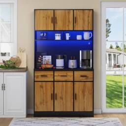 BTM Kitchen Tall Cabinet Pantry LED Charging Station Storage Cupboard in Black - thumbnail 3