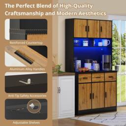 BTM Kitchen Tall Cabinet Pantry LED Charging Station Storage Cupboard in Black - thumbnail 9