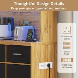 BTM Kitchen Tall Cabinet Pantry LED Charging Station Storage Cupboard in Black - thumbnail 5