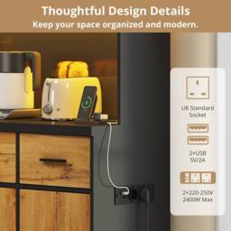 BTM Kitchen Tall Cabinet Pantry LED Charging Station Storage Cupboard in Black - thumbnail 7