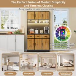 BTM Kitchen Tall Cabinet Pantry LED Charging Station Storage Cupboard in Black - thumbnail 6