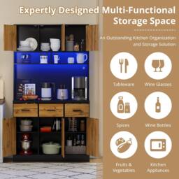 BTM Kitchen Tall Cabinet Pantry LED Charging Station Storage Cupboard in Black - thumbnail 8