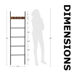Pirlo Plush Towel Blanket Ladder Shelf Rack With Hooks in Brown - thumbnail 7