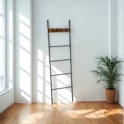Pirlo Plush Towel Blanket Ladder Shelf Rack With Hooks in Brown - thumbnail 5