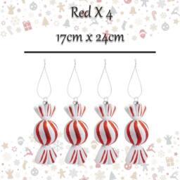 VFM e-Store Christmas Candy Hanging Decoration 17cm x 24cm Red X 4 - Size: 17 cm x 24 cm - thumbnail 2