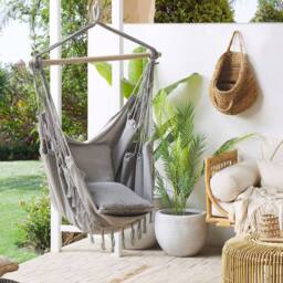 Wyld and Coco Hanging Hammock Chair Light Grey Cotton-Polyester Boho Swing