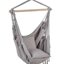 Wyld and Coco Hanging Hammock Chair Light Grey Cotton-Polyester Boho Swing - thumbnail 2
