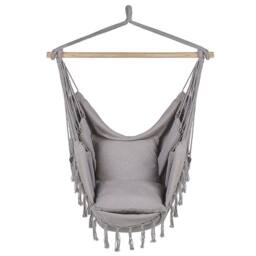 Wyld and Coco Hanging Hammock Chair Light Grey Cotton-Polyester Boho Swing - thumbnail 4