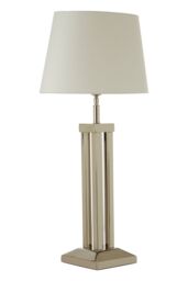 Orsina Modern Table Lamp With Dual Rod Base, High Gloss Nickel Finish & White Fabric Shade, Boutique Accent Lighting in Silver - thumbnail 2