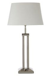 Orsina Modern Table Lamp With Dual Rod Base, High Gloss Nickel Finish & White Fabric Shade, Boutique Accent Lighting in Silver - thumbnail 3