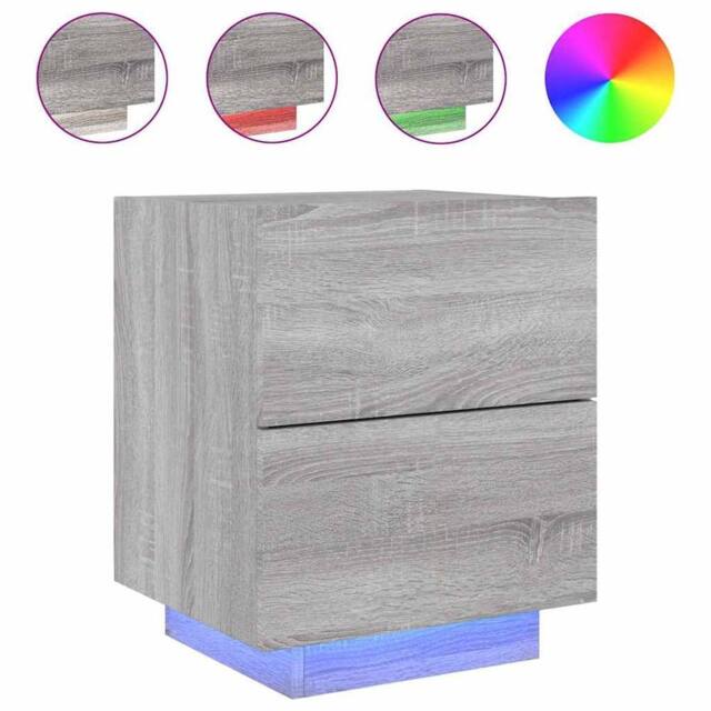 Berkfield Home Bedside Cabinet with LED Lights Grey Sonoma Engineered Wood - image 1