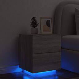 Berkfield Home Bedside Cabinet with LED Lights Grey Sonoma Engineered Wood - thumbnail 2