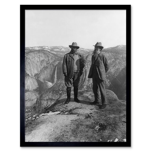 "Artery8 Wall Art Print President Teddy Roosevelt & John Muir Yosemite Valley 1906 USA Black & White Photograph Art Framed - Size: W12"" x H16""" - image 1