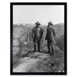 "Artery8 Wall Art Print President Teddy Roosevelt & John Muir Yosemite Valley 1906 USA Black & White Photograph Art Framed - Size: W12"" x H16""" - thumbnail 1