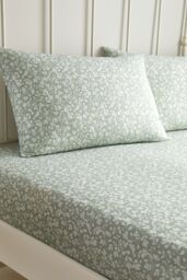 Dreams & Drapes 'Tess' Easy Care Ditsy Floral Leaf Print Fitted Sheet in Green - Size: Single Fitted - thumbnail 1